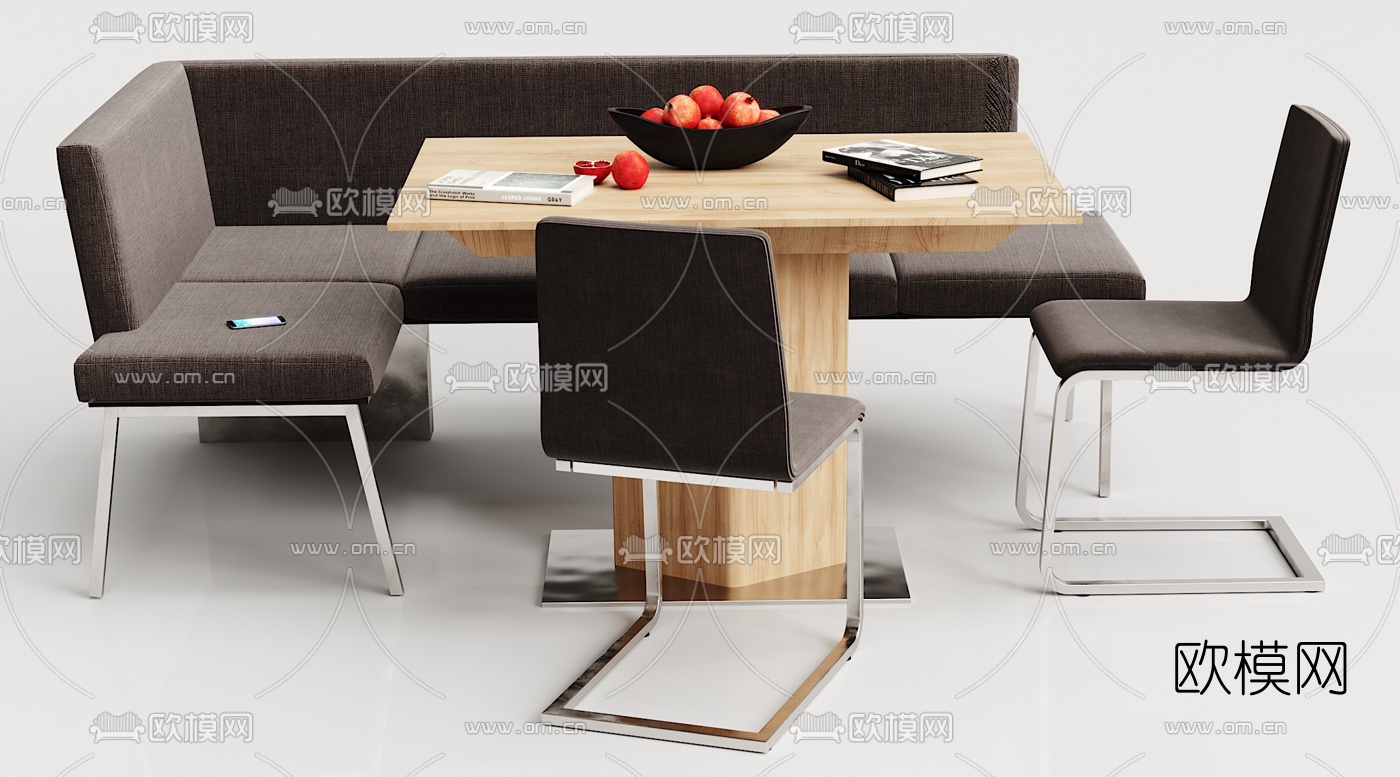 现代金属实木绒布餐桌椅3d模型