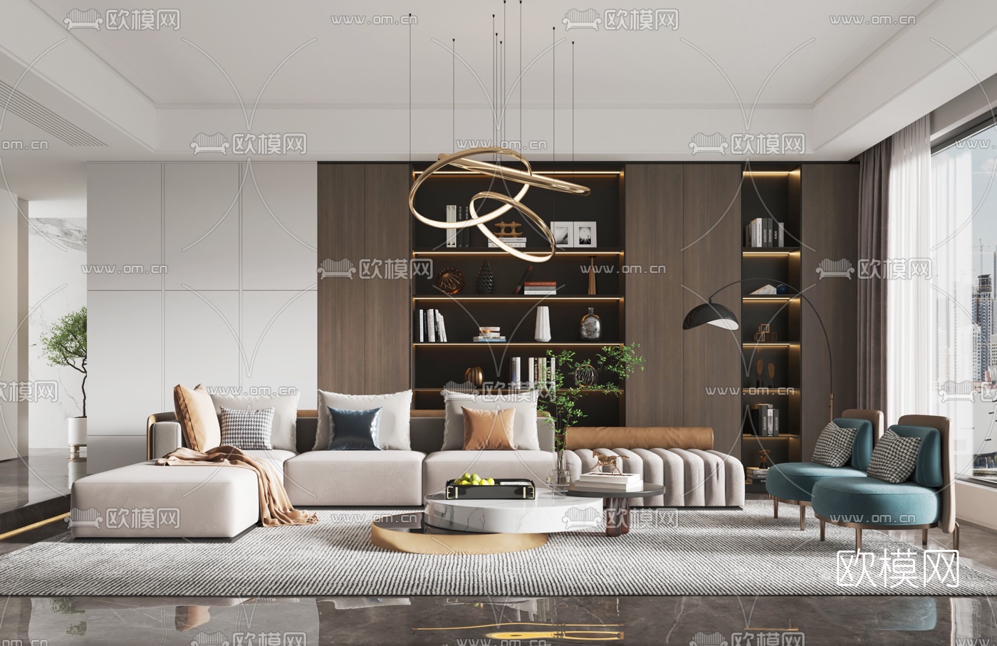 现代布艺转角沙发组合3d模型下载