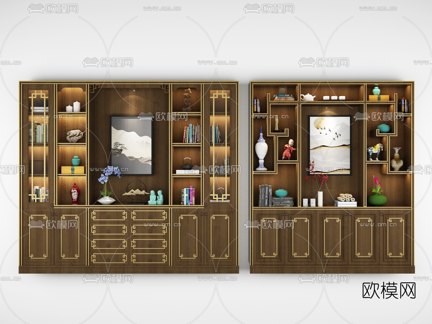 新中式实木装饰柜3d模型下载