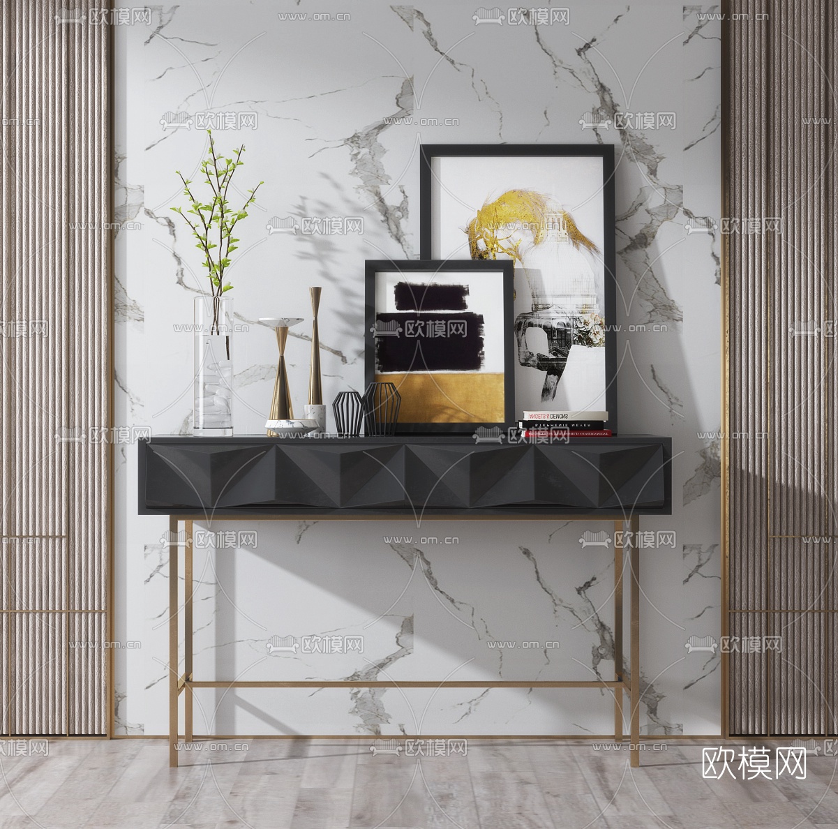 现代金属端景条案3d模型