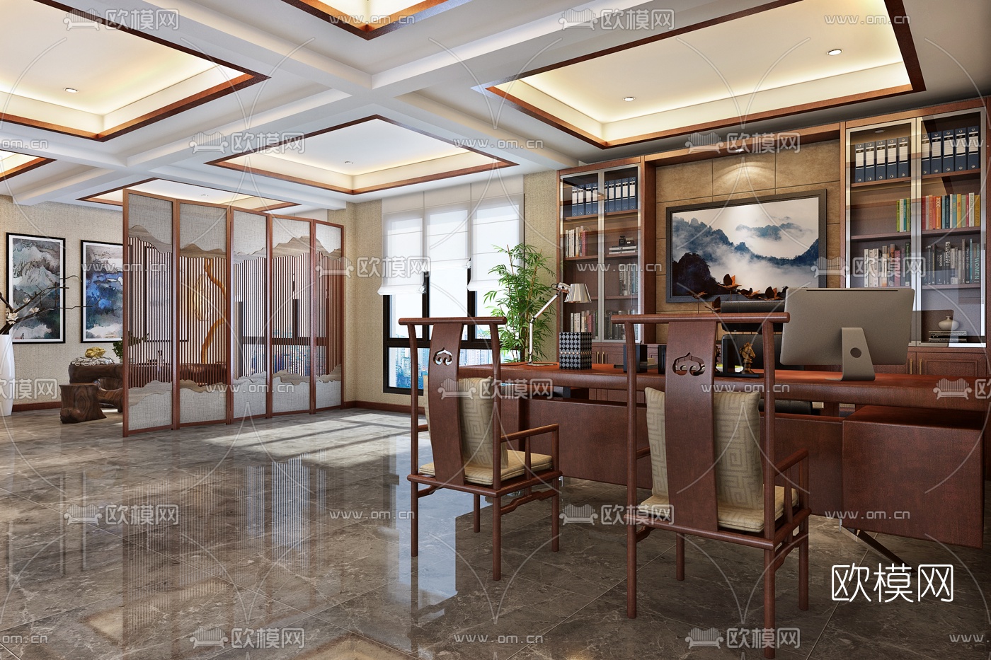 中式总经理办公室3D模型下载