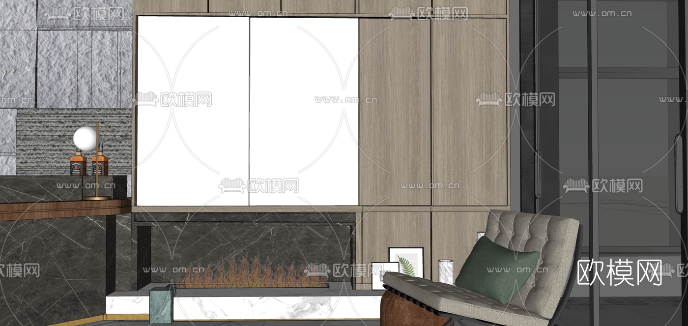 现代轻奢客餐厅su模型下载（渲染图12）