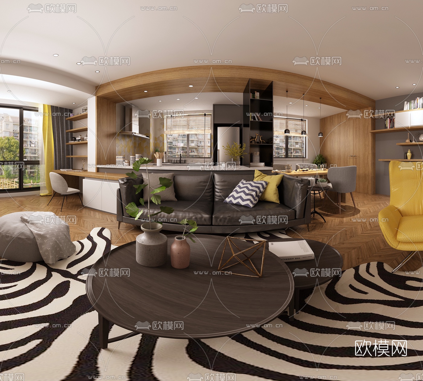 现代客厅全景3D模型-免费3dmax模型库-欧模网