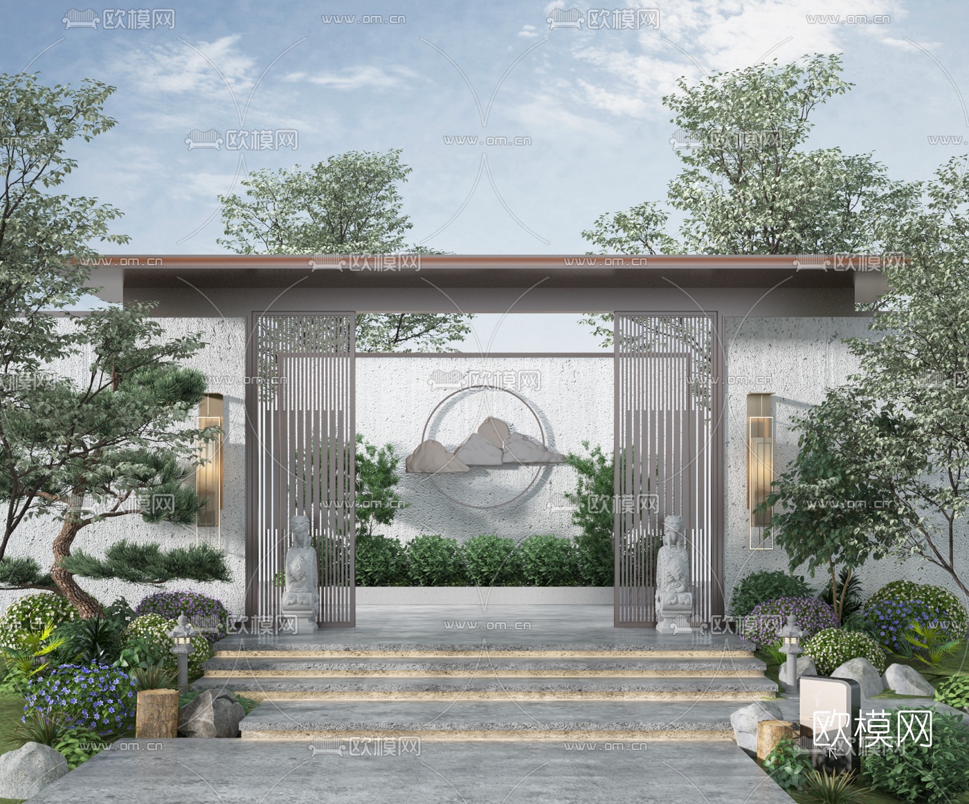 新中式庭院门头景观3d模型