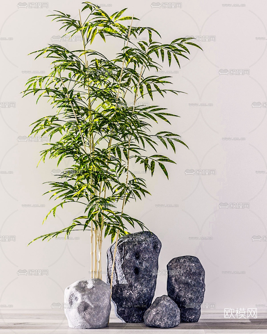 现代绿植假山3d模型下载