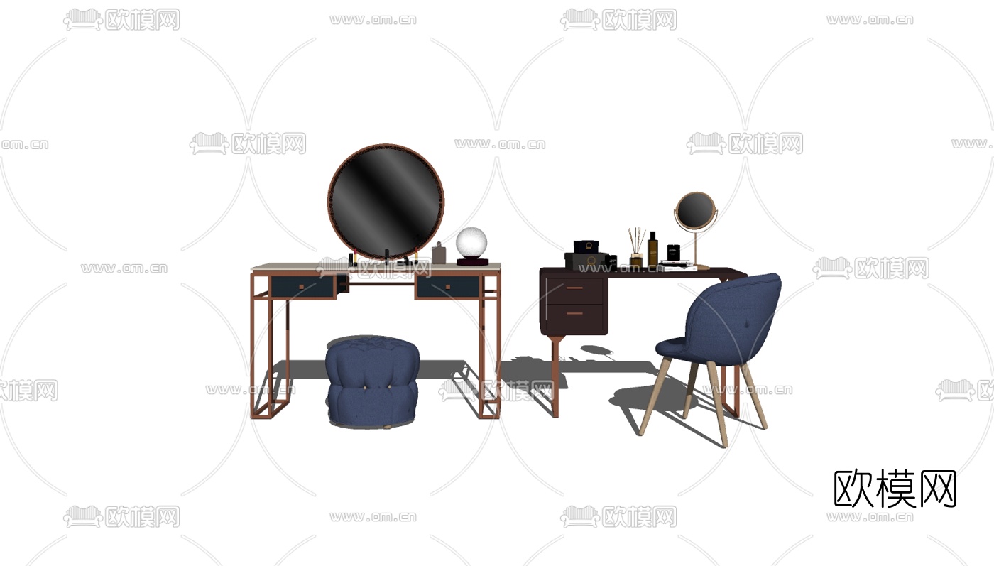 现代梳妆台组合su模型下载（渲染图2）