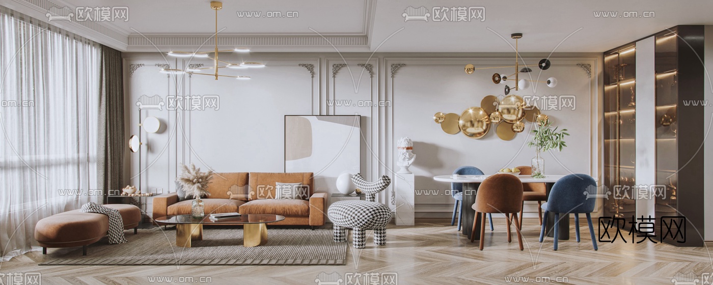 简欧复式客厅餐厅3d模型