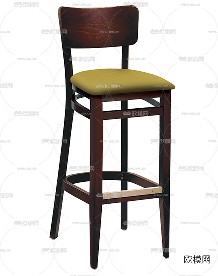 现代实木吧椅休闲椅组合3D模型下载（渲染图3）