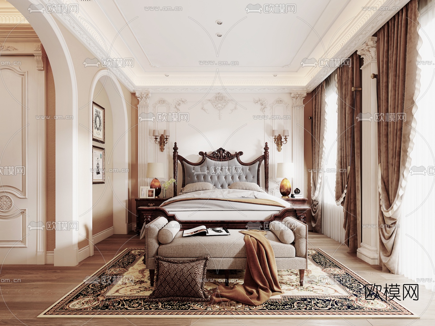 欧式卧室主人房3d模型下载（渲染图1）
