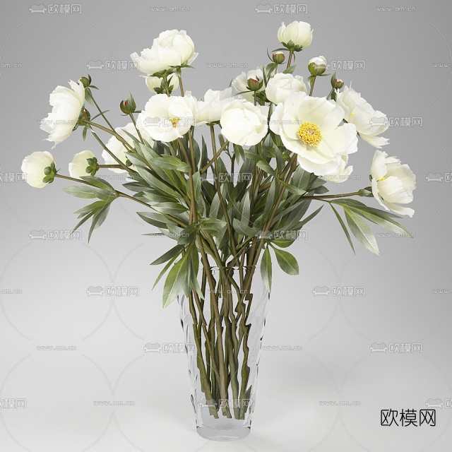 现代玻璃花瓶花卉3D模型