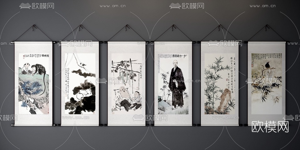 中式水墨挂画3D模型下载