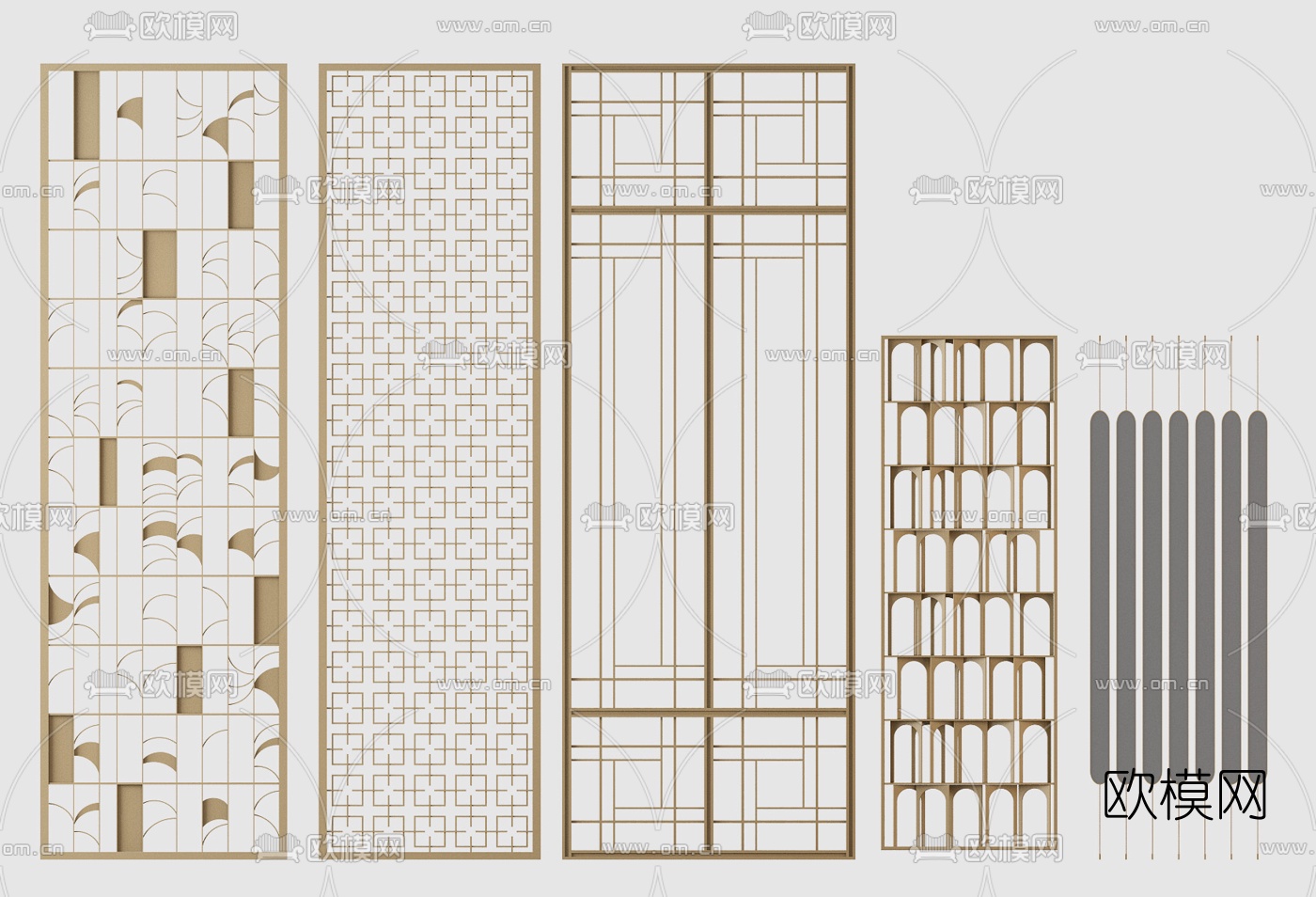 现代金属隔断屏风组合3d模型下载