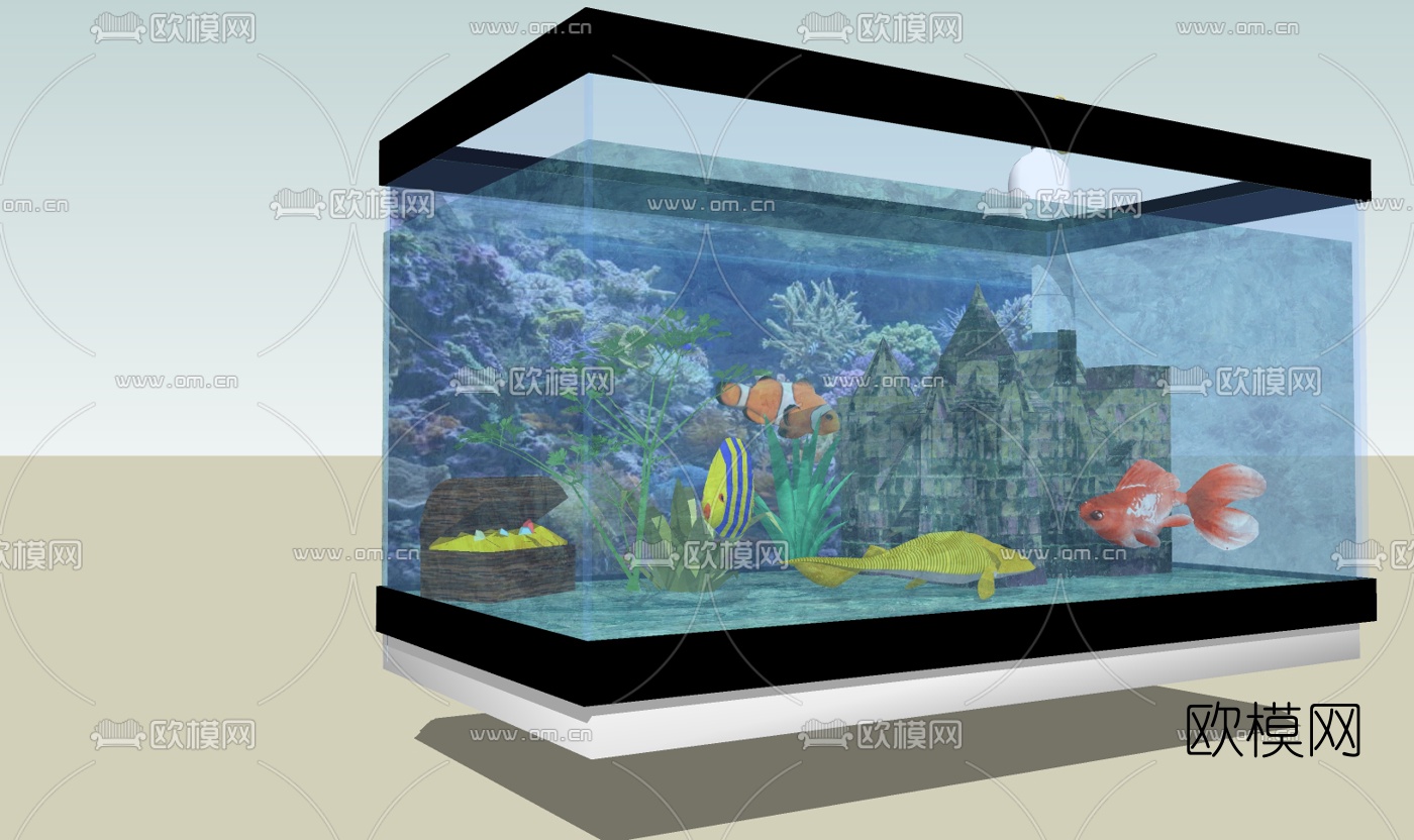 现代玻璃鱼缸免费su模型下载（渲染图2）