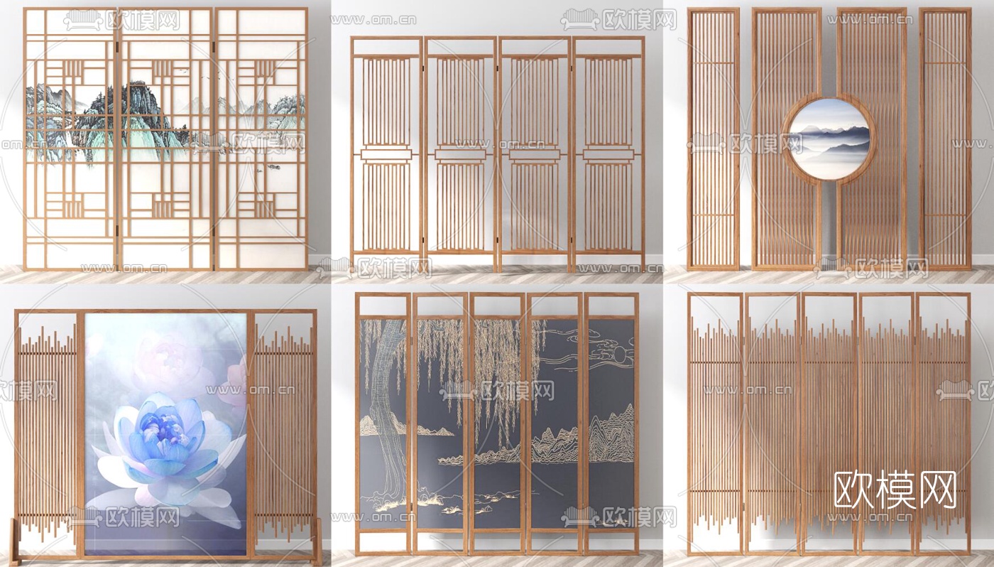 现代屏风组合3d模型下载