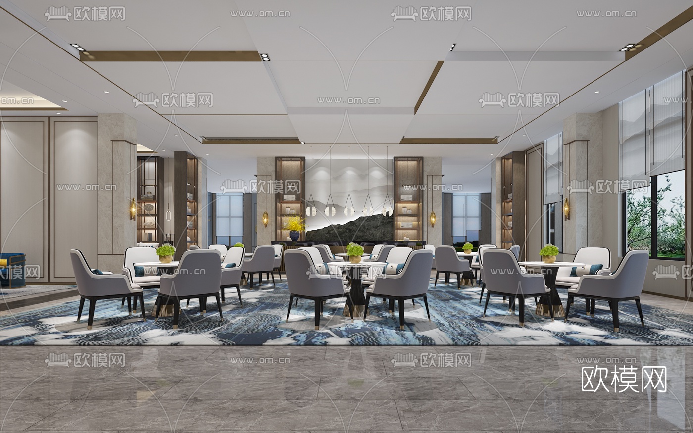 新中式售楼处3d模型下载（渲染图1）