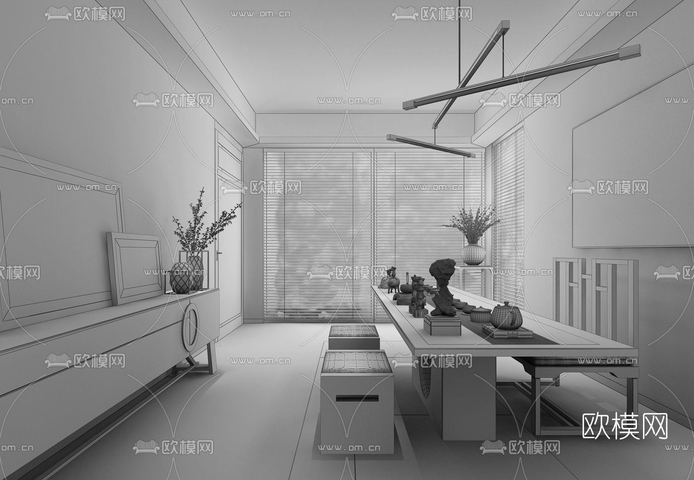 木田设计  新中式茶室3d模型
