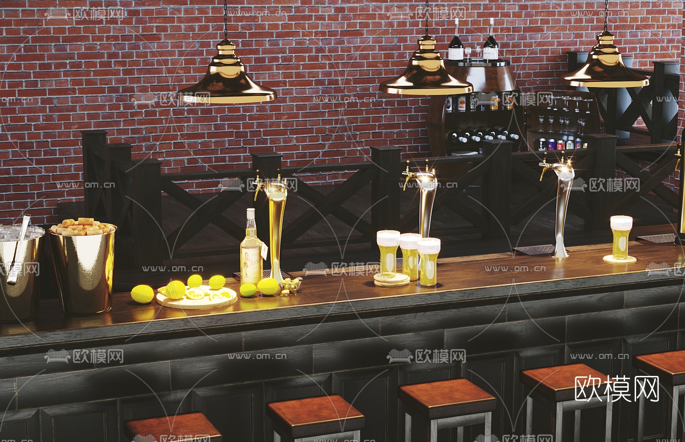工业风吧台吧台椅3d模型下载（渲染图2）