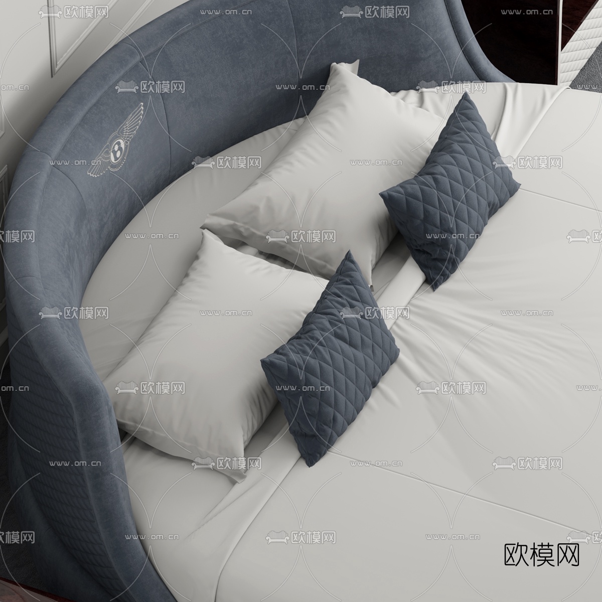 现代布艺圆床双人床床头柜台灯3D模型