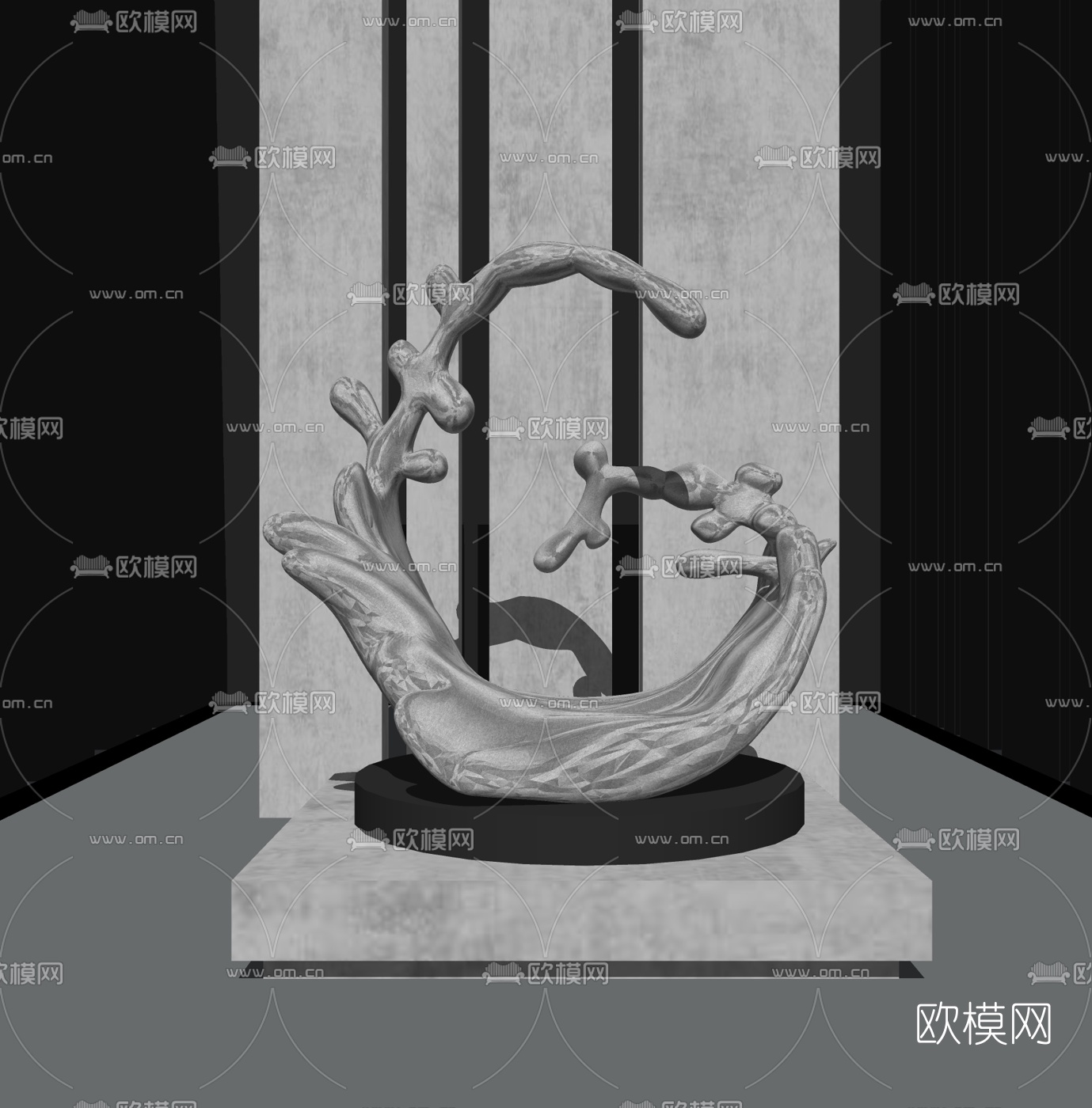 现代波浪艺术雕塑su模型下载
