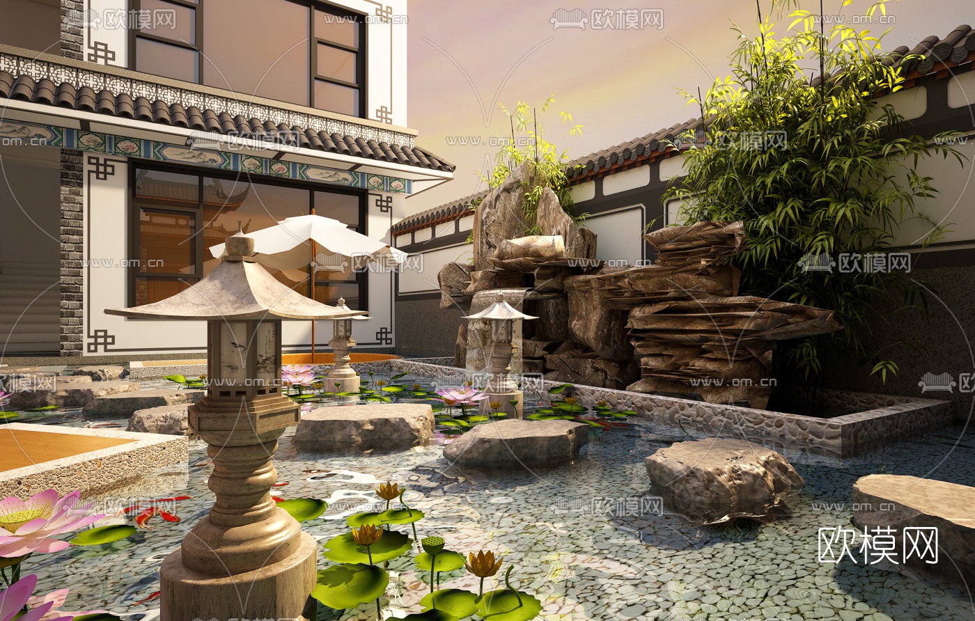 中式庭院花园3d模型
