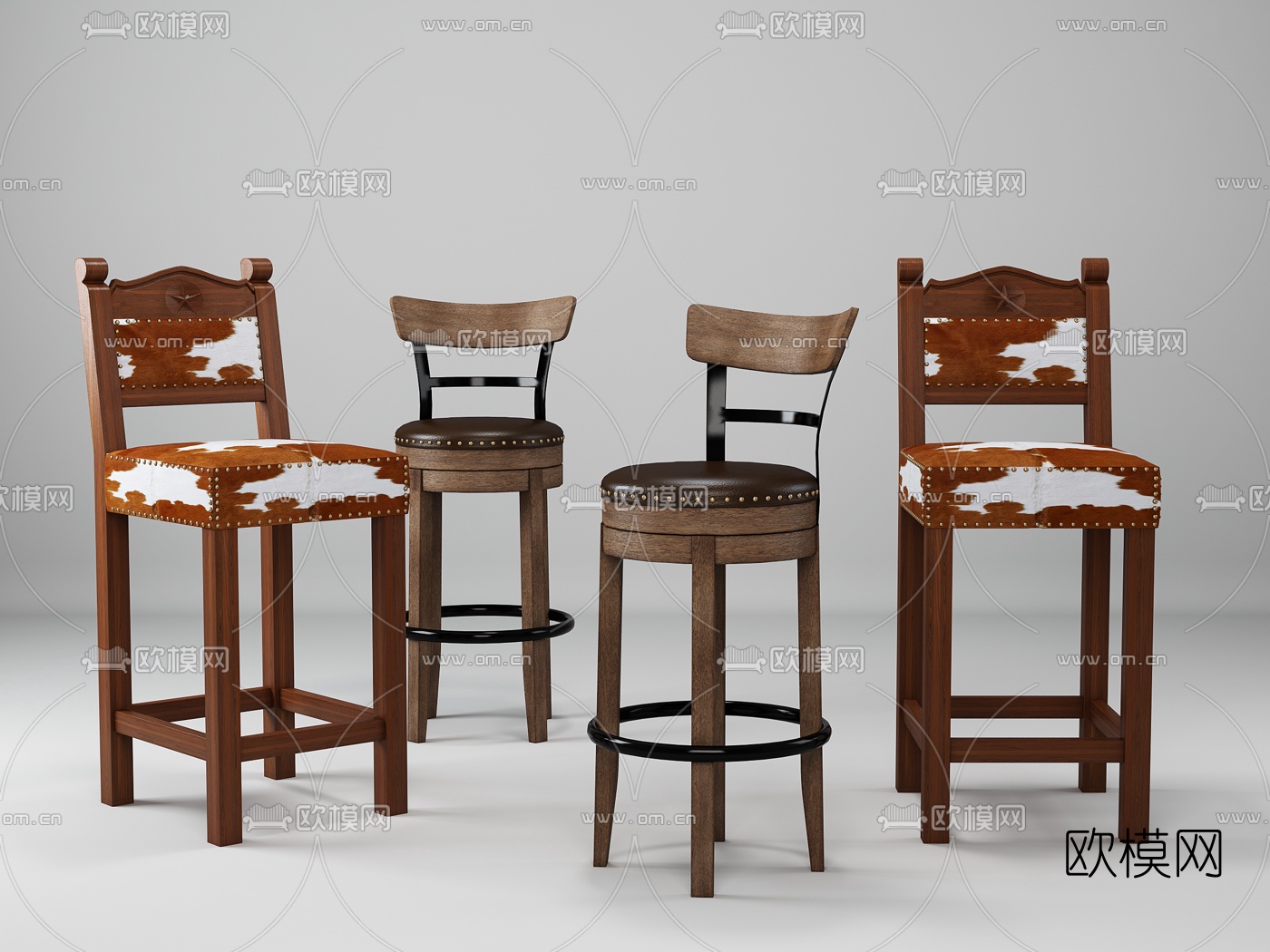 欧式实木吧椅3D模型下载