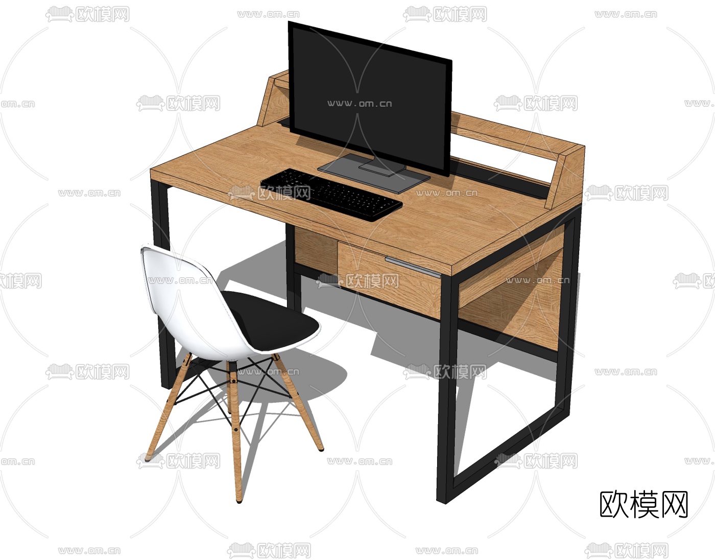 现代书桌椅组合su模型下载