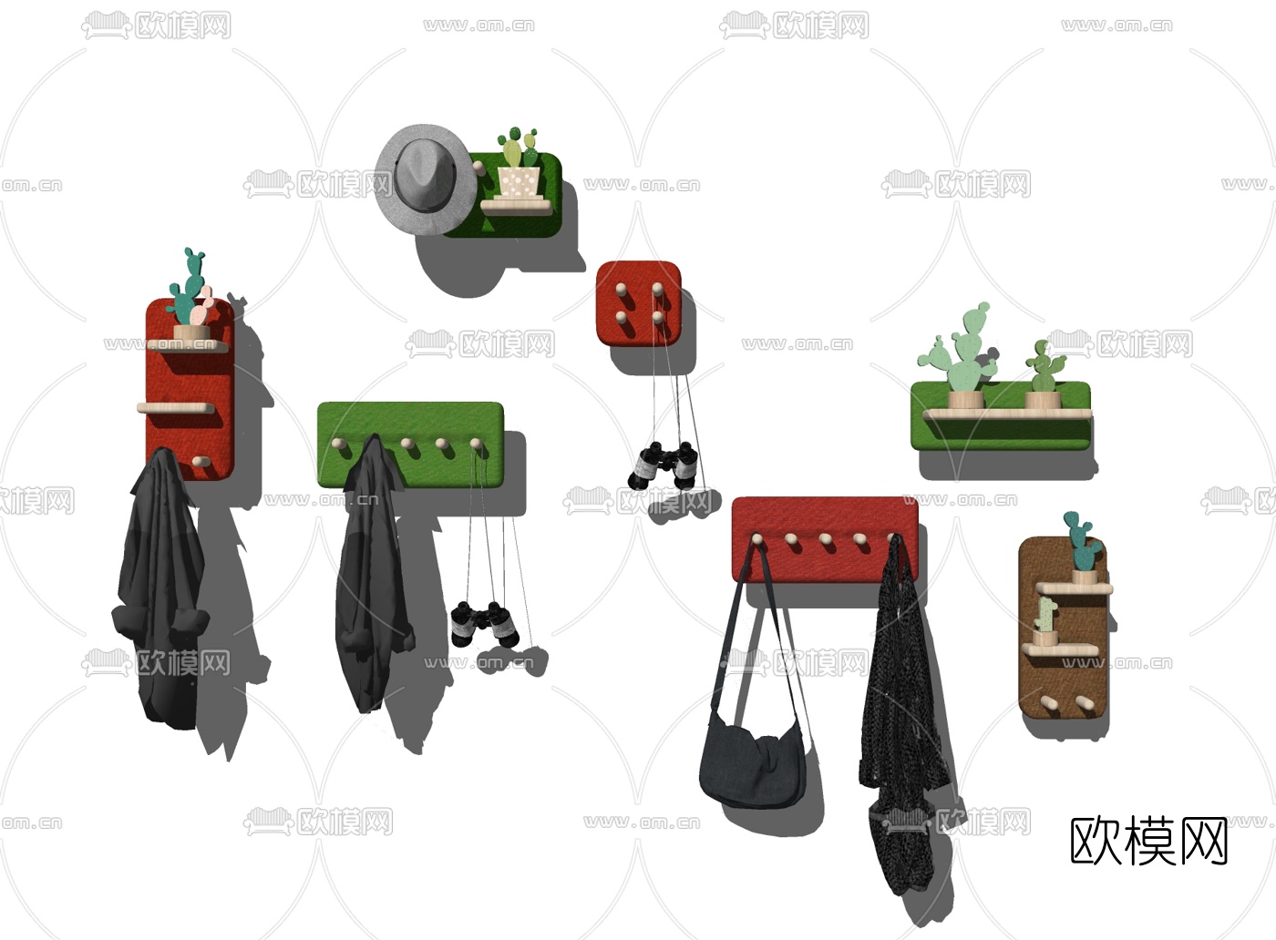 北欧彩色挂钩衣服组合su模型下载