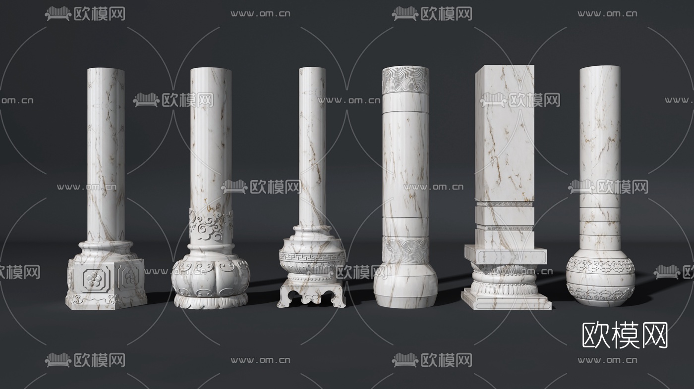 中式雕花柱子3d模型