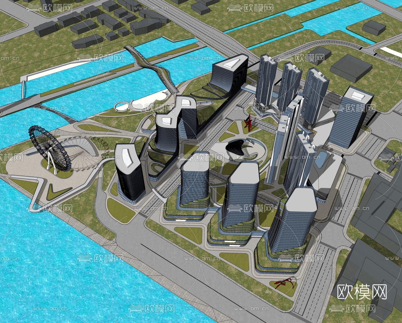 现代高层办公楼外观su模型下载（渲染图3）