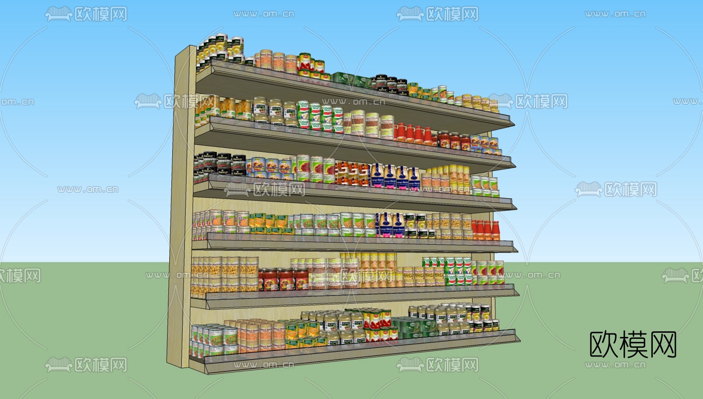 现代超市柜架免费su模型下载（渲染图2）