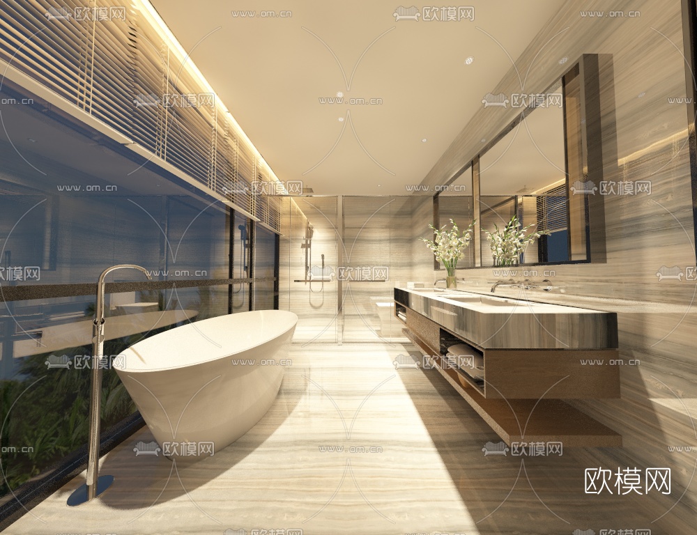 现代卫生间浴室免费3d模型-免费3dmax模型库-欧模网