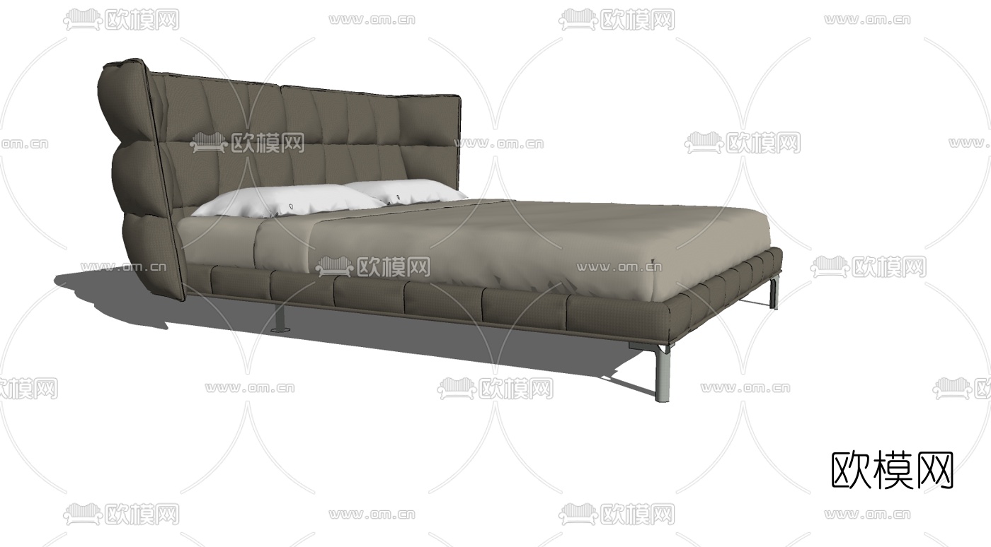 现代布艺双人床免费su模型下载（渲染图3）