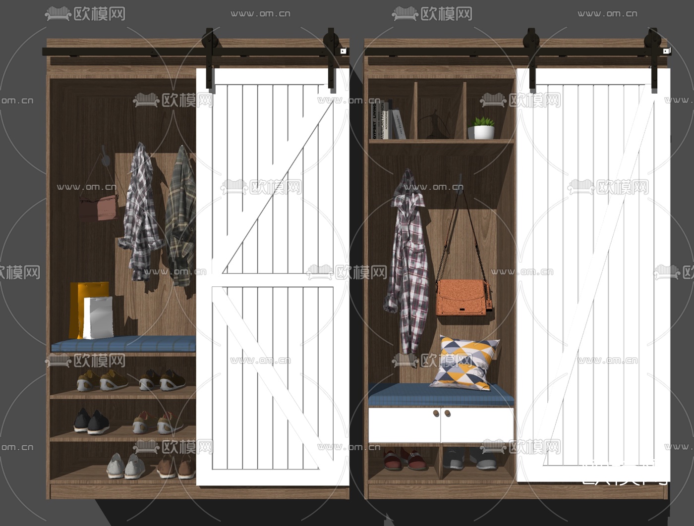 北欧多功能鞋柜组合su模型下载