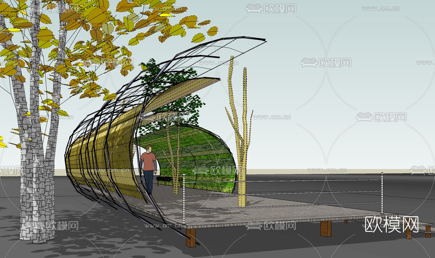 现代景观廊道免费su模型下载