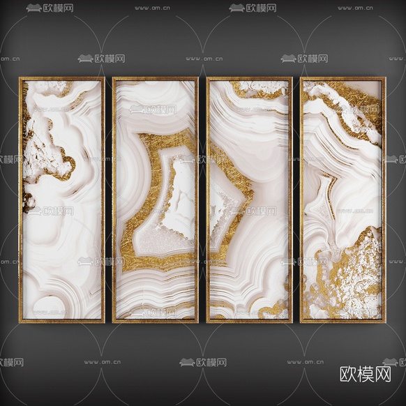 现代抽象画组合3d模型下载(渲染图2)