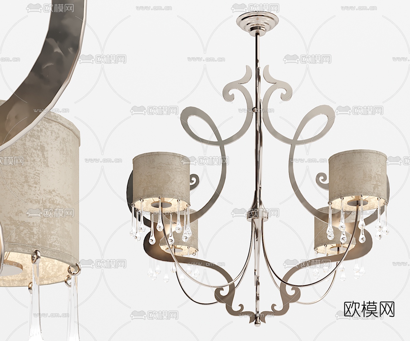 简欧金属多头吊灯3d模型下载