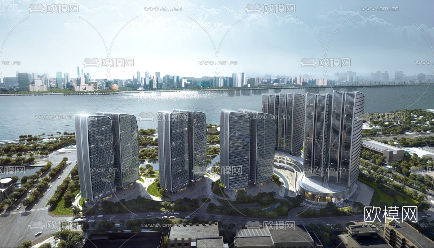 现代办公园区鸟瞰su模型下载（渲染图1）