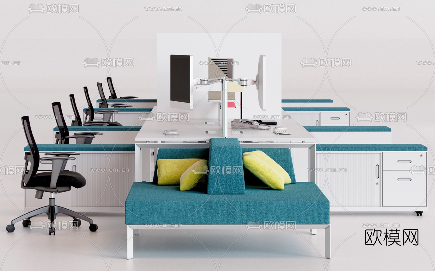 现代卡座办公桌3d模型