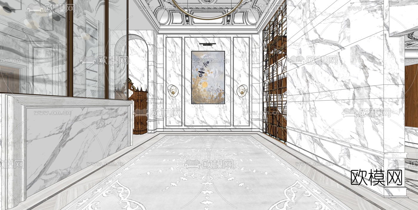 简欧别墅家装su模型下载（渲染图3）