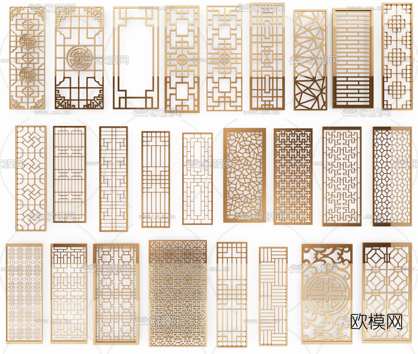 新中式雕花屏风隔断3d模型下载