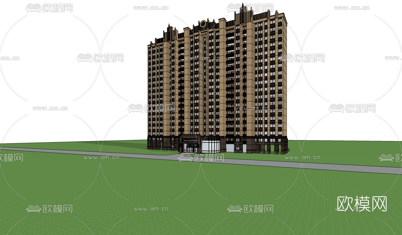 新古典高层公寓楼su模型下载（渲染图1）