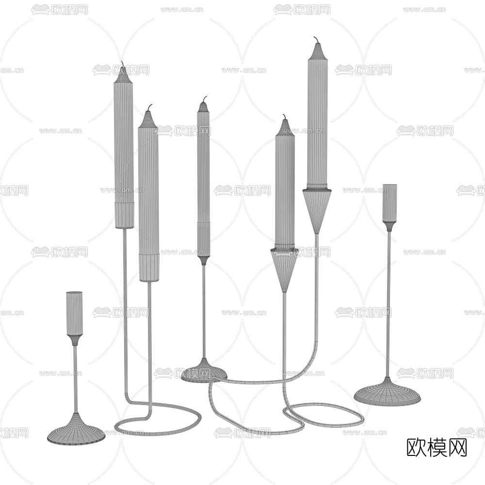 现代金属高脚烛台摆件3d模型下载（渲染图2）