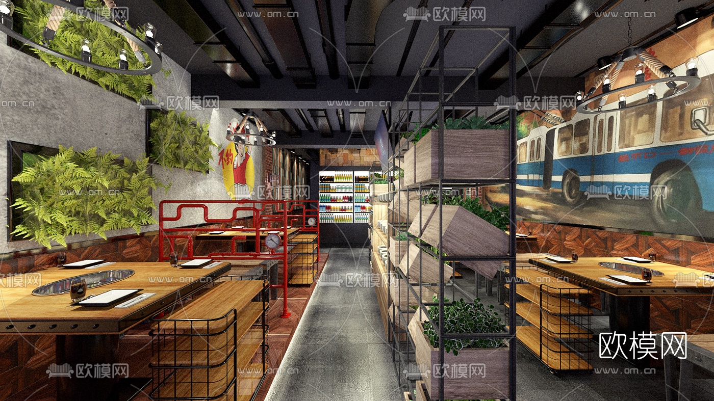 工业风串串火锅店su模型下载（渲染图10）