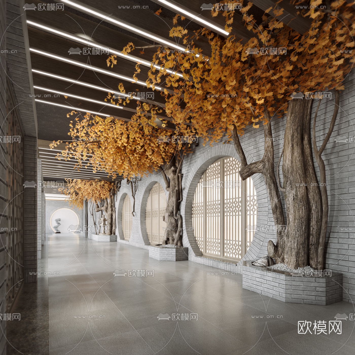 中式会所走廊过道3d模型