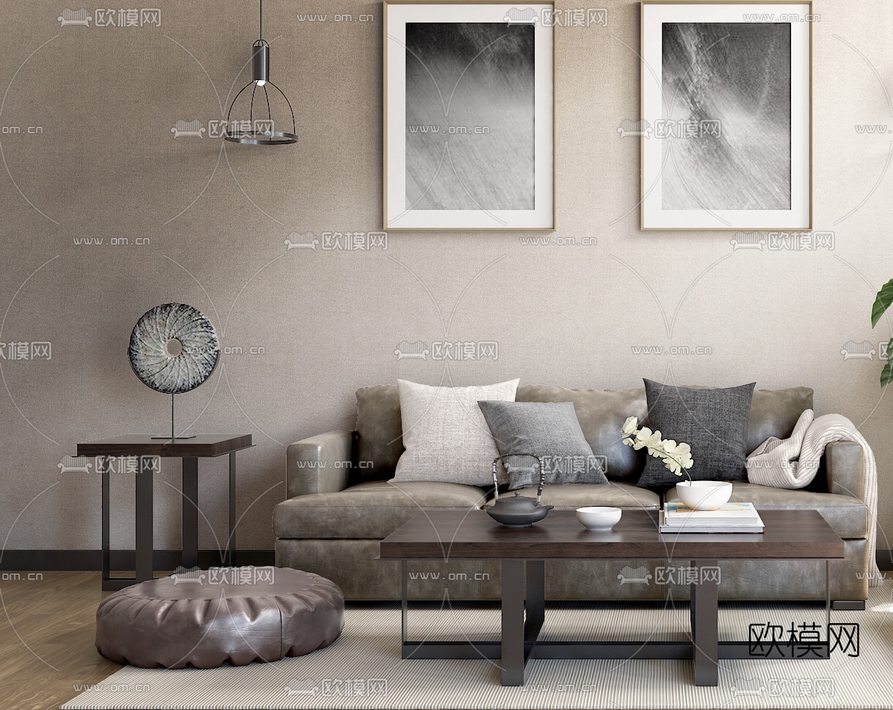 后现代沙发茶几组合3d模型下载（渲染图2）