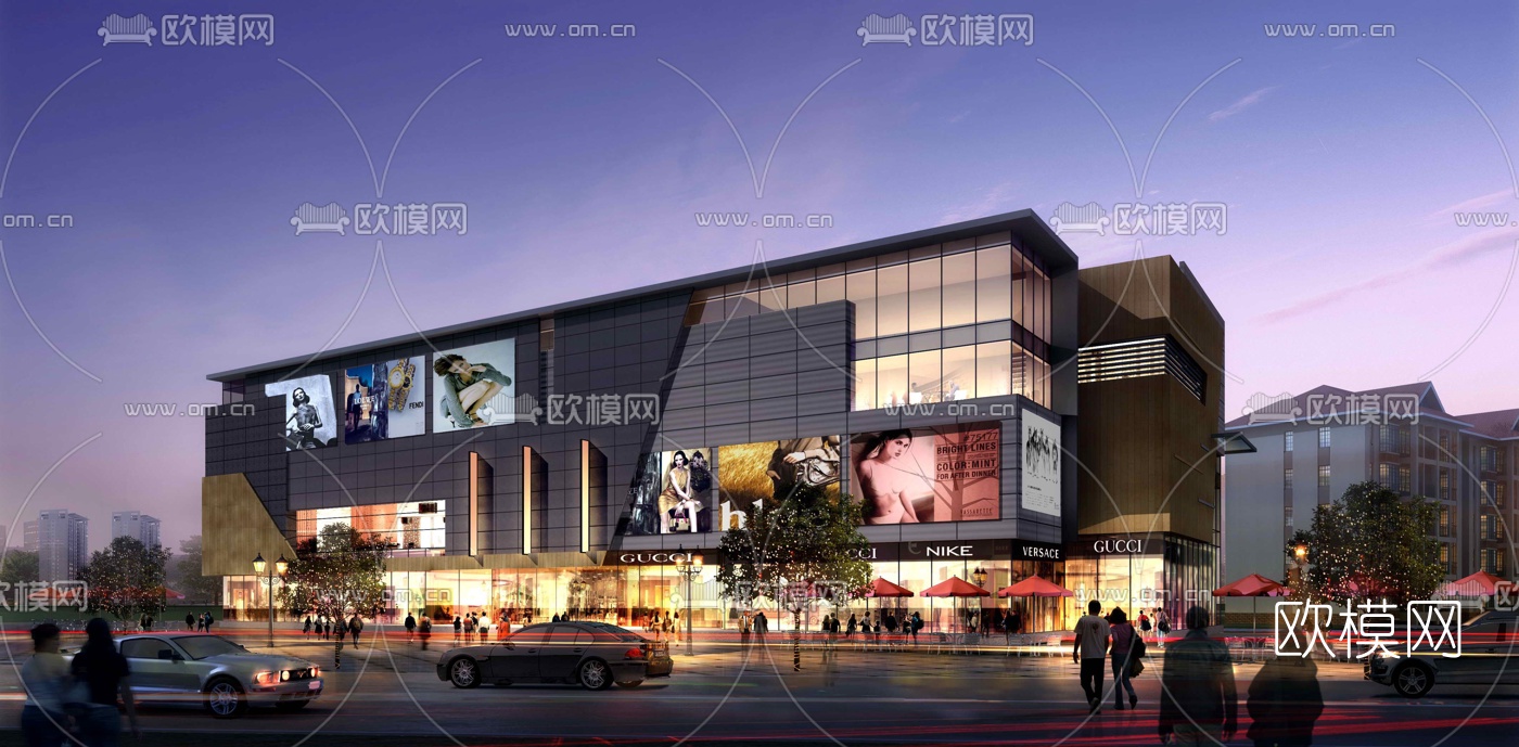 现代购物广场外观su模型下载（渲染图1）