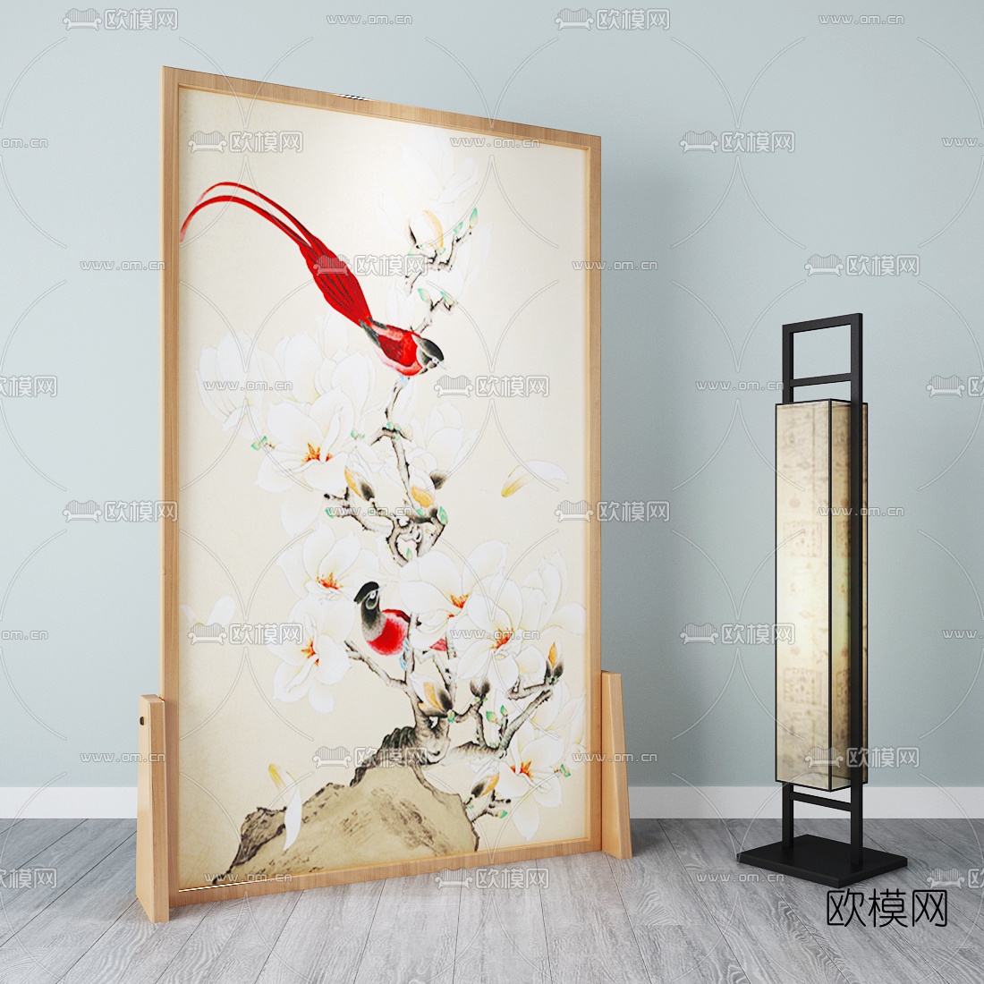 新中式插屏屏风隔断3d模型下载（渲染图2）