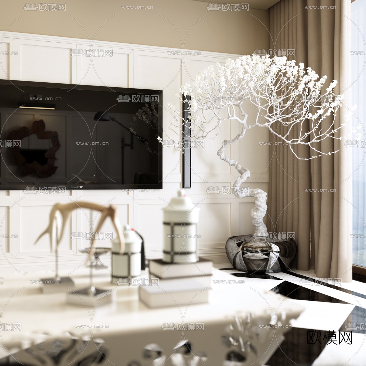 现代客厅餐厅3d模型