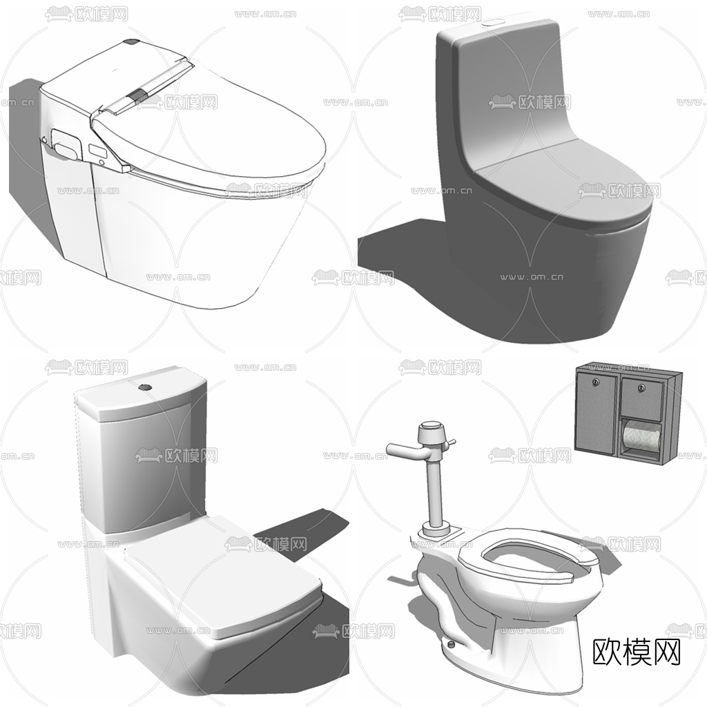 现代马桶组合su模型下载（渲染图1）