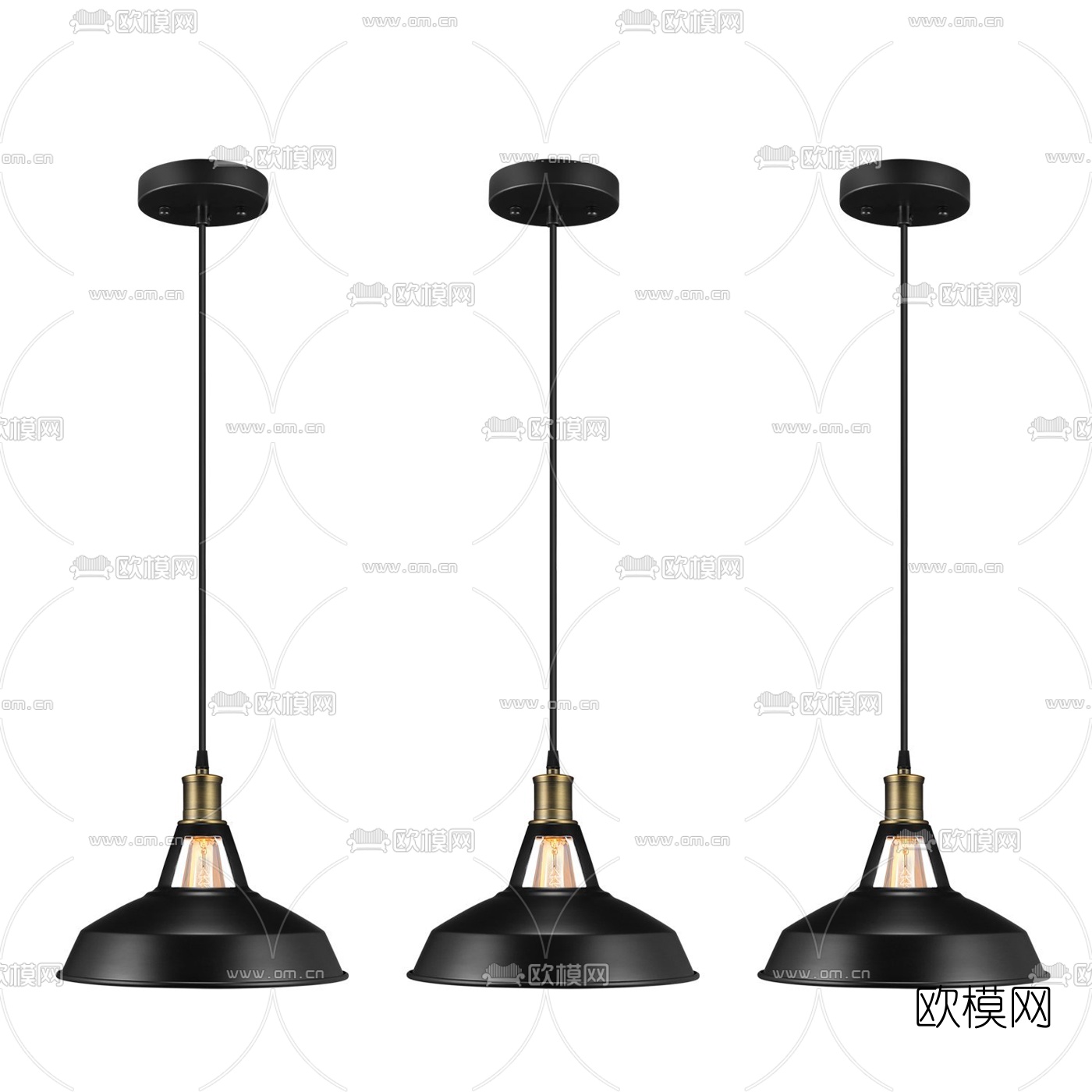 工业风金属吊灯组合3D模型下载